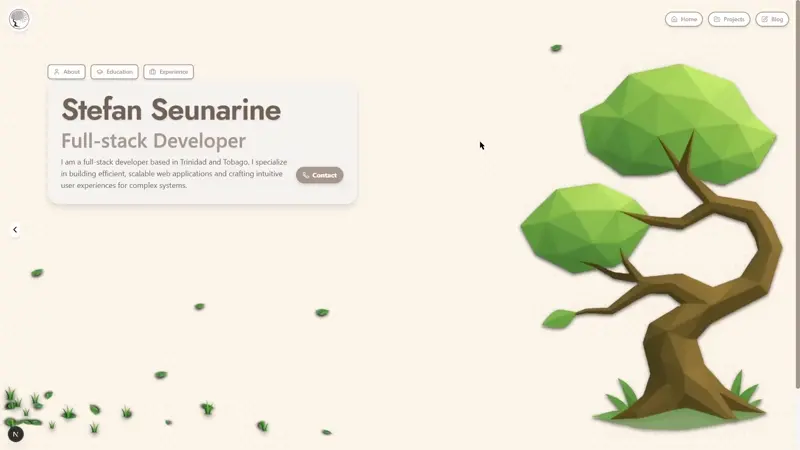 Portfolio home page showing subtle UI details like dotted textures and parallax layers